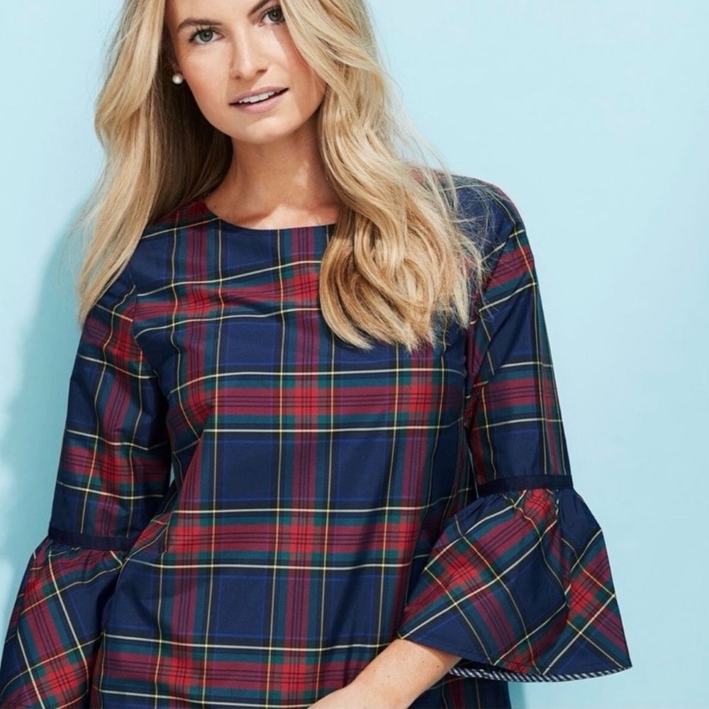 Vineyard Vines Jolly Plaid Bell Sleeve Top Size 8